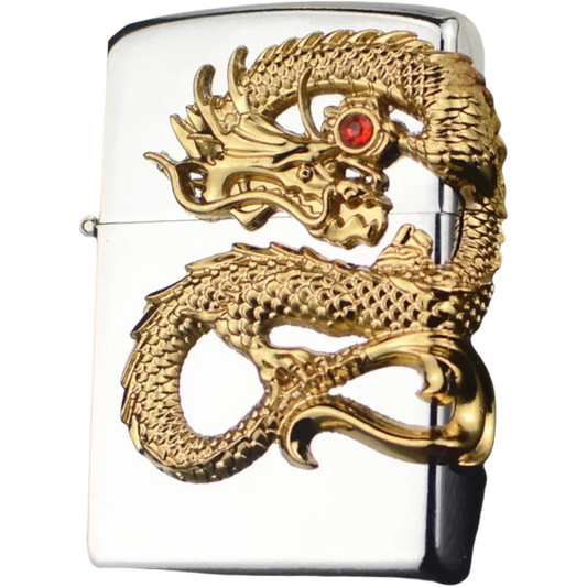 Polished Gold Dragon on Stainless Steel Body
